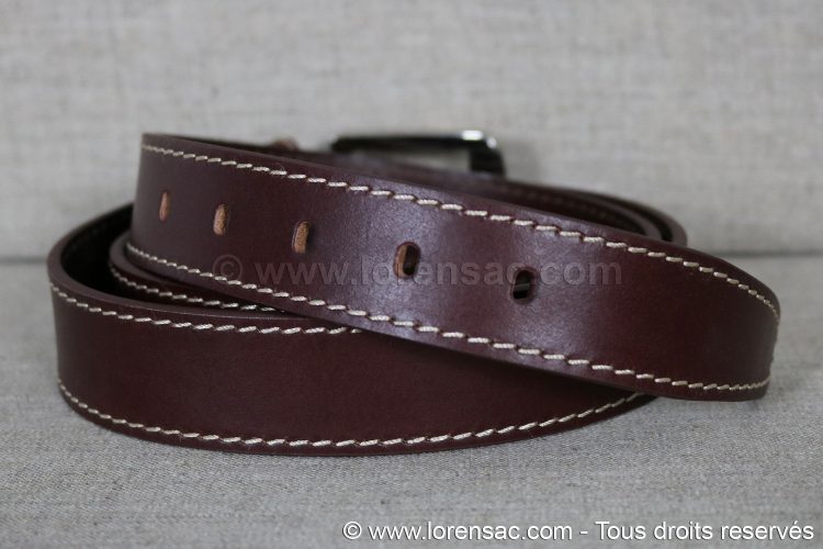 Ceinture en cuir 35mm avec des coutures et trous pour ardillon Ceinture en cuir 35mm marron avec coutures et trous