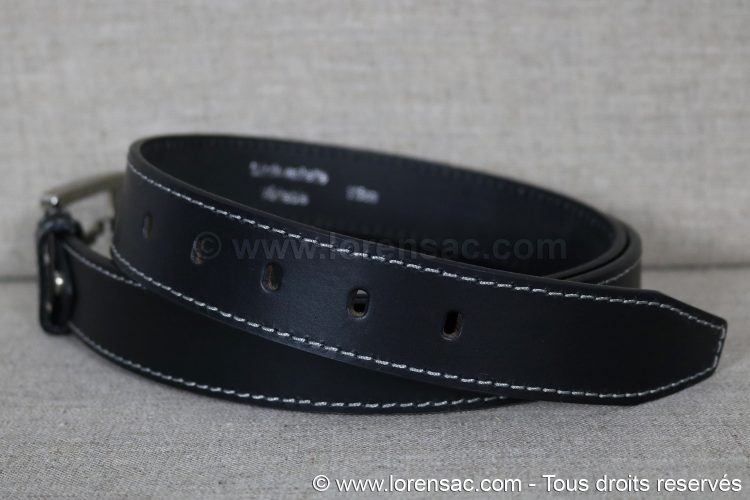 Ceinture en cuir 35mm noire avec trous et coutures Bride ceinture en cuir 35mm noire avec trous