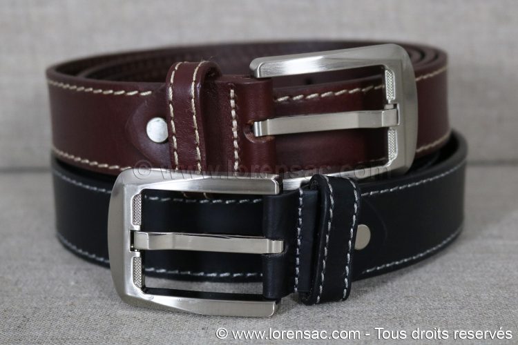 Ceinture en cuir noir et marron 35mm avec boucle argenté