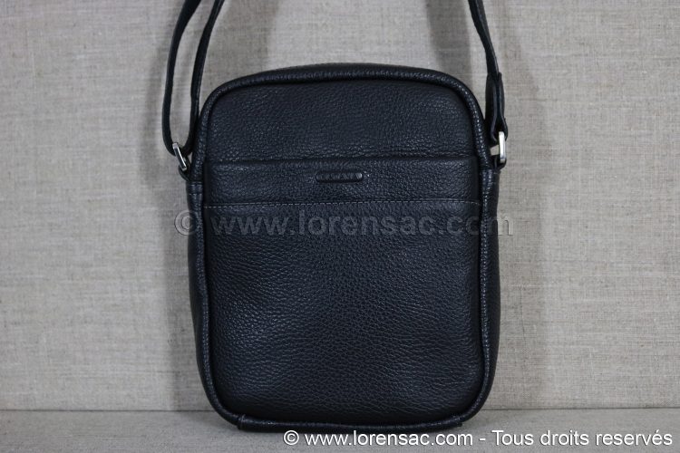 Sacoche pour homme en cuir véritable grainé noir avec bandoulière Sacoche homme en cuir grainé Katana noire avec bandoulière