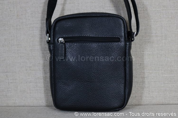 Sacoche pour homme en cuir véritable noir Katana avec fermeture zippée Sacoche homme en cuir noire Katana fermeture zippée