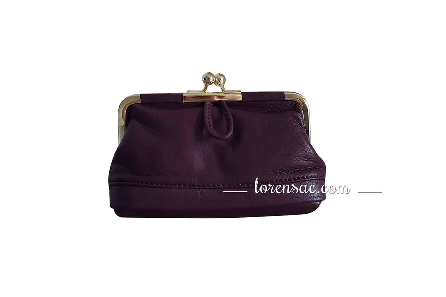 Grand porte monnaie en cuir violet foncé