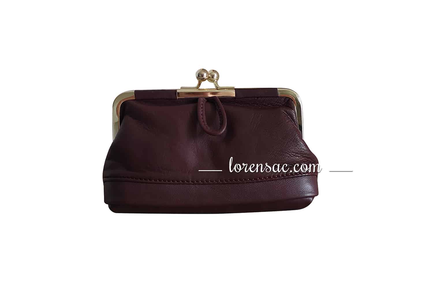 Grand porte monnaie vintage en cuir véritable aubergine pour femme