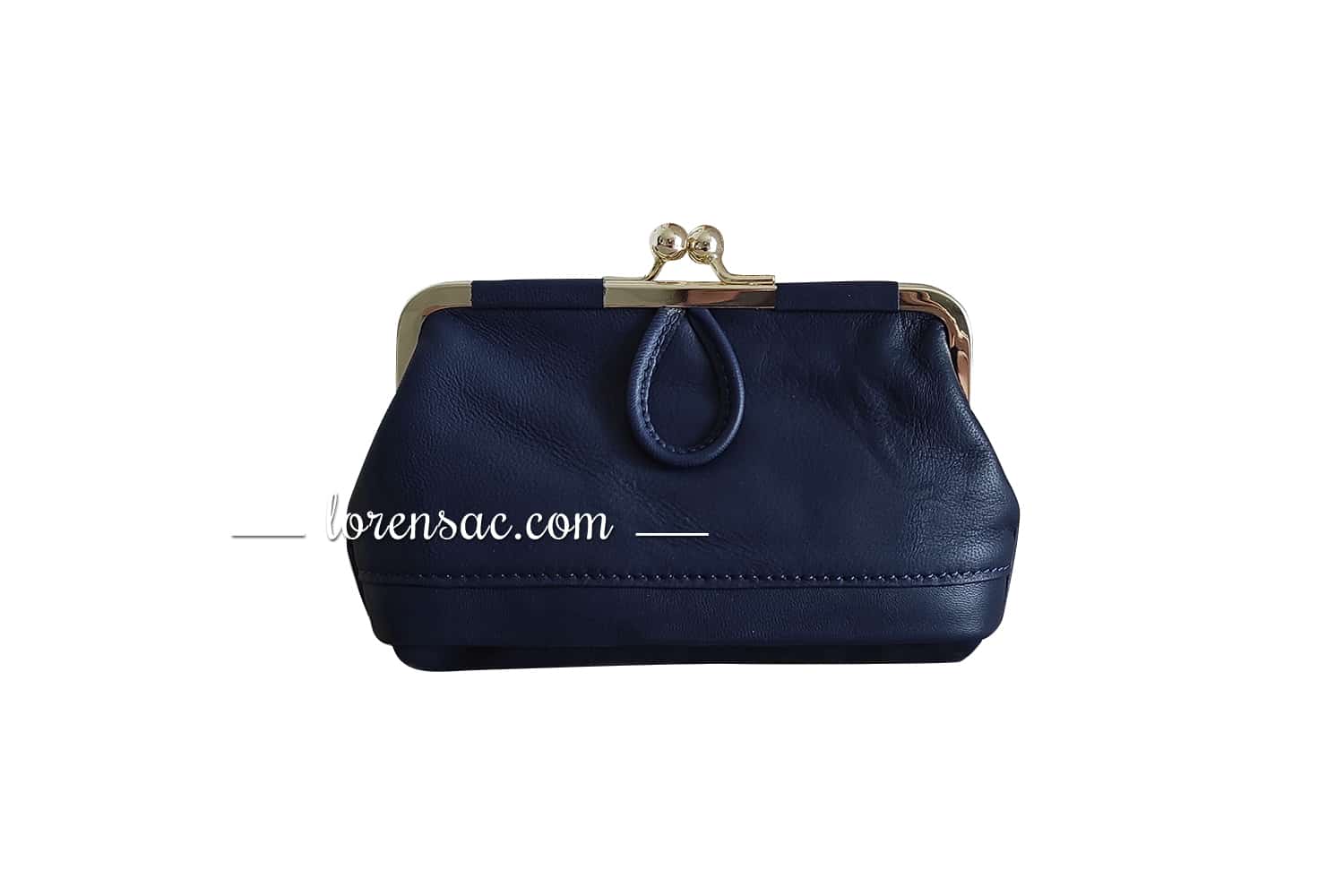 porte monnaie vintage en cuir véritable bleu marine pour femme