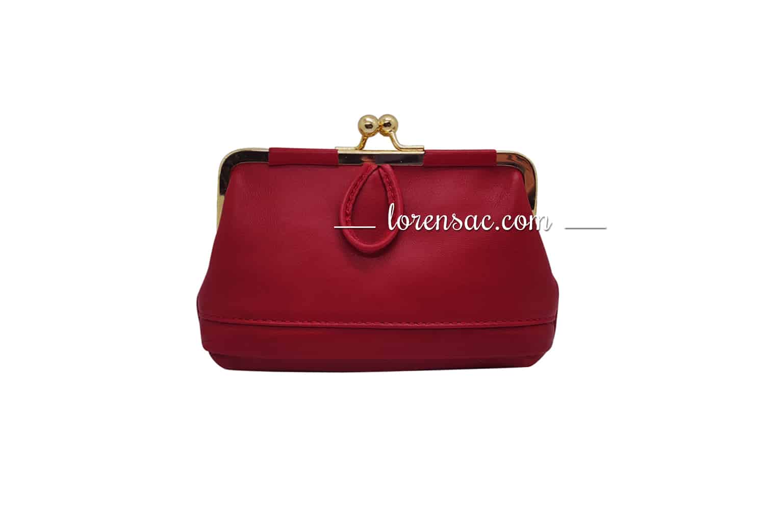 Grand porte monnaie fermoir clip vintage en cuir véritable rouge pour femme