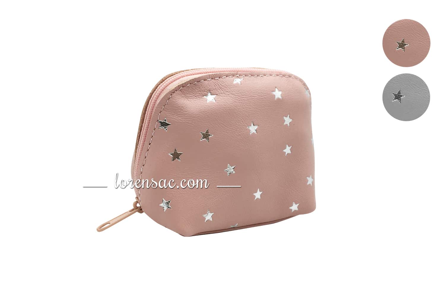 Porte monnaie cuir rose gris étoile argenté