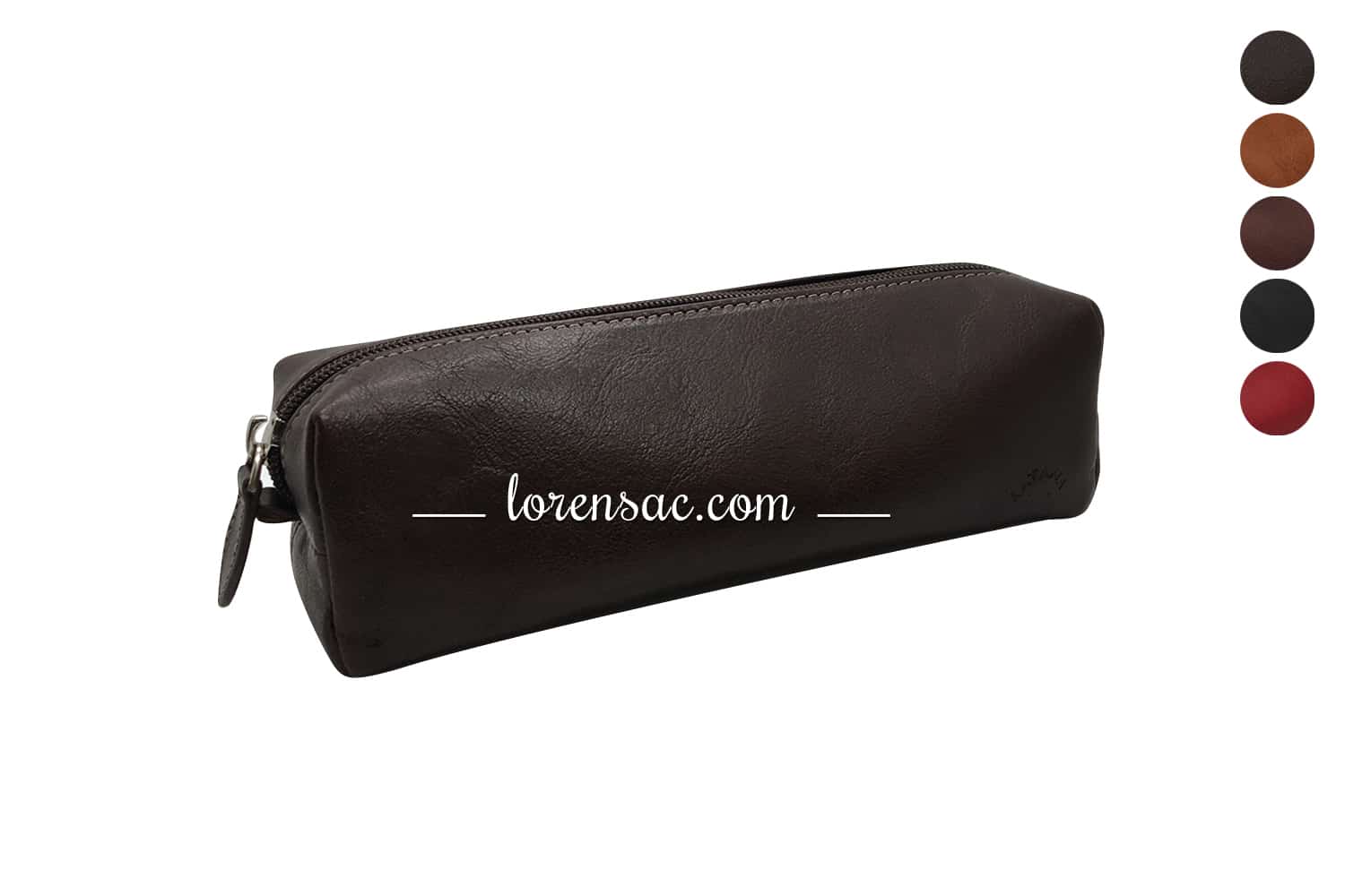 Face avant de la grande trousse en cuir véritable de couleur marron foncé 5 coloris