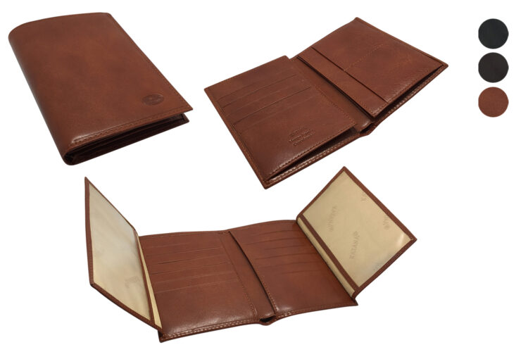 Vue d'ensemble portefeuille porte-cartes porte-papiers cuir marron