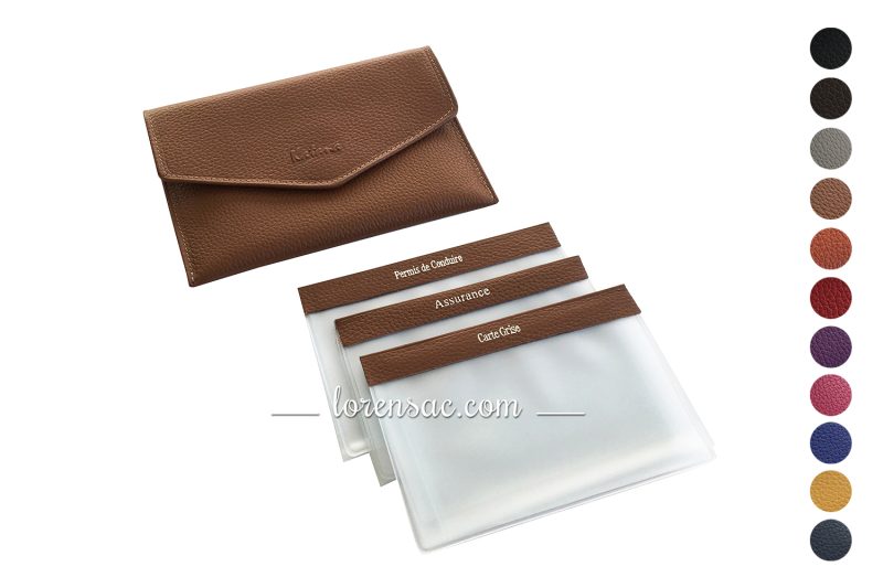 Pochette pour carte grise en cuir housse