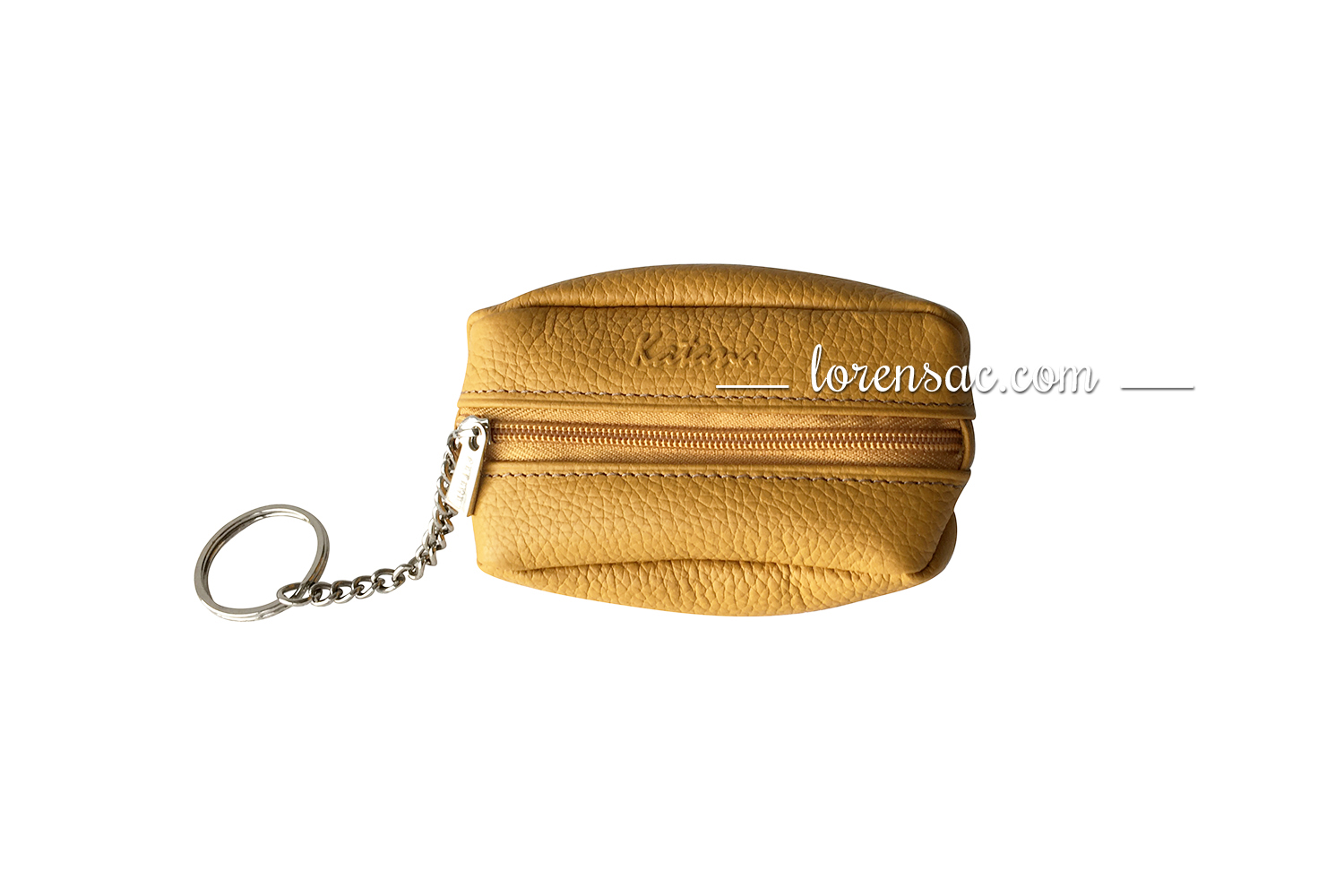 Porte monnaie grain de café jaune en cuir avec anneau et chainette Petit porte pièces katana jaune cuir avec anneau et chainette