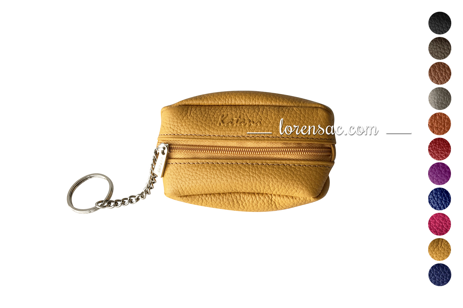 Anneau chainette du porte-monnaie grain de café jaune en cuir Katana Grain de café katana porte monnaie en cuir grainé