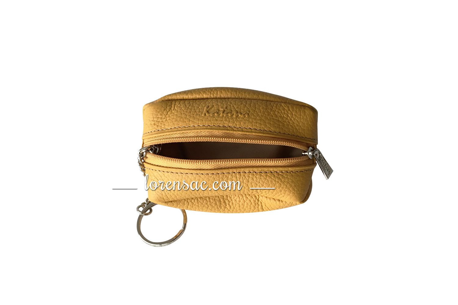 Fermeture éclair du porte-monnaie grain de café jaune en cuir Katana Porte pièces cuir katana jaune fermeture zipée