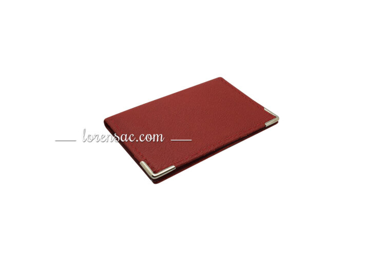 Porte-carte cuir visite cb fidélité rouge angles métal