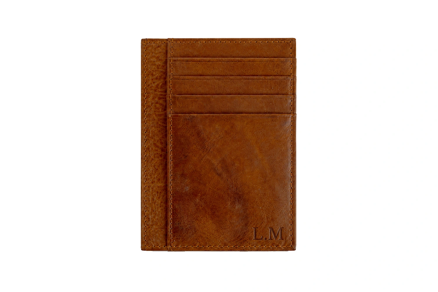 Porte carte personnalisé en cuir véritable cognac avec gravure d'initiales